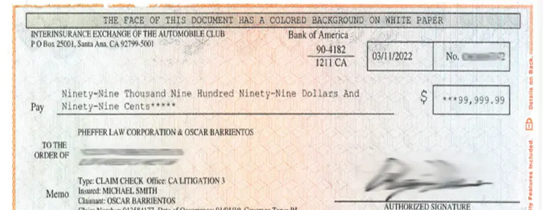 Client Settlement Check for $99,999.99