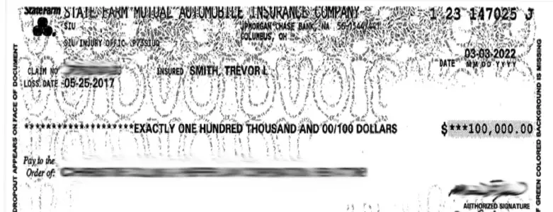 Client Settlement Check for $100,000.00