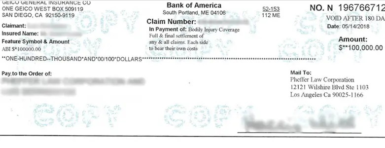 Client Settlement Check for $100,000.00