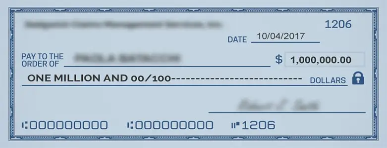 Client Settlement Check for $1,000,000.00