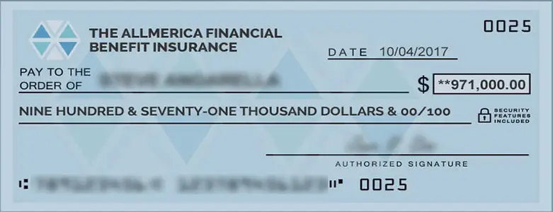 Client Settlement Check for $971,000.00