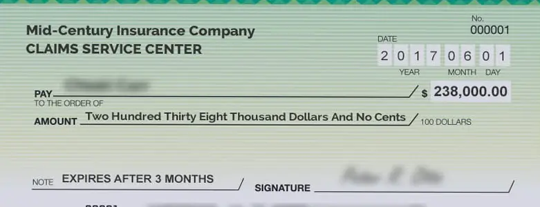 Client Settlement Check for $238,000.00