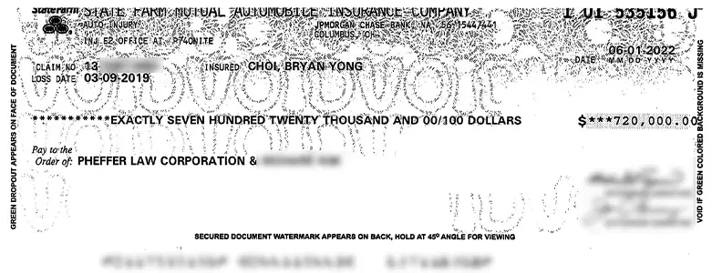 Client Settlement Check for $720,000.00