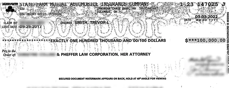 Client Settlement Check for $100,000.00