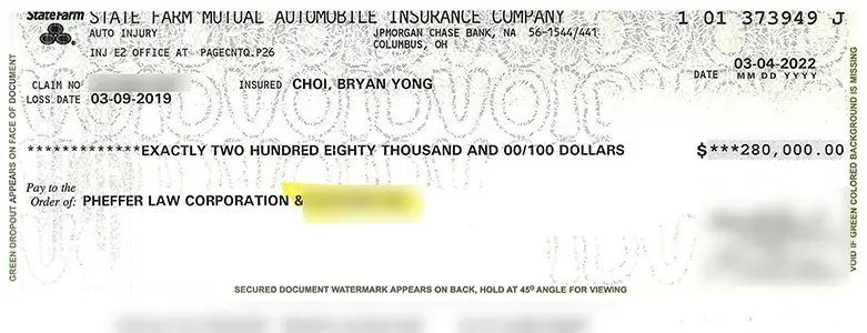 Client Settlement Check for $280,000.00