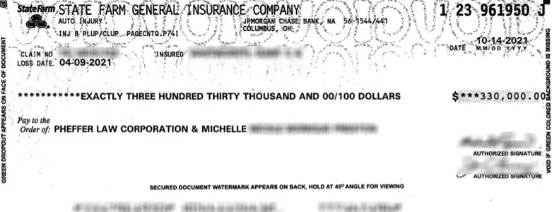 Client Settlement Check for $330,000.00