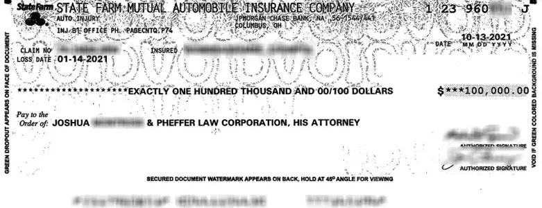 Client Settlement Check for $100,000.00
