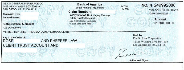 Client Settlement Check for $300,000.00